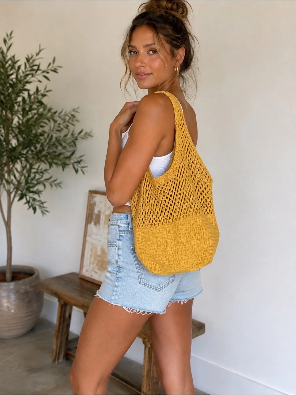 Yellow Knit Tote Bag-New